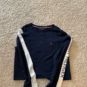 Tommy Hilfiger Blue and White Long Sleeve Tee
